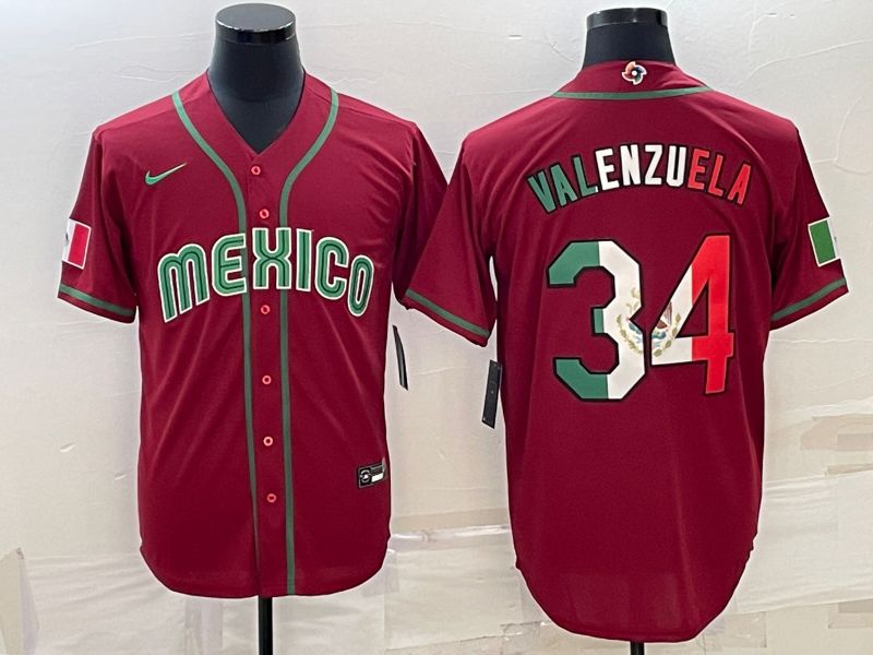 Men 2023 World Cub Mexico #34 Valenzuela Red Nike MLB Jersey6->more jerseys->MLB Jersey